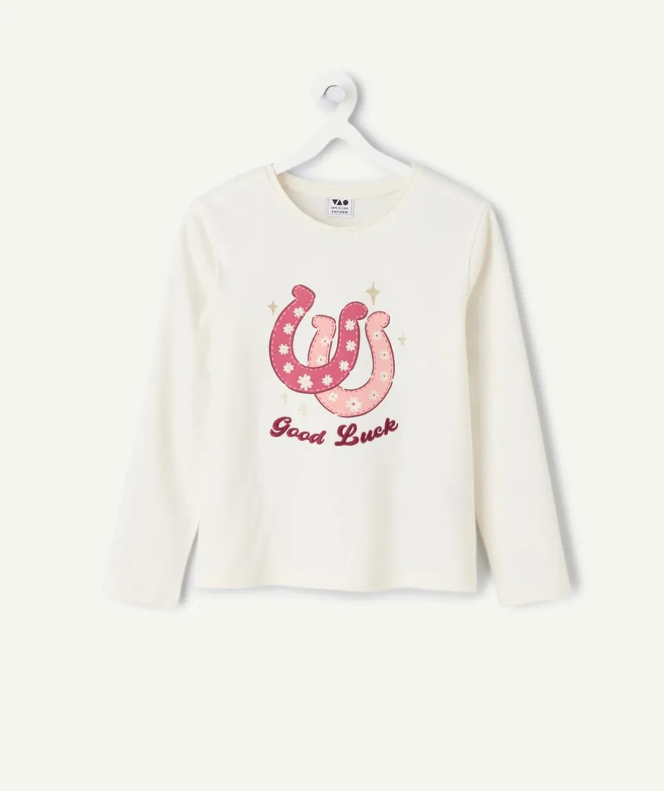 T-shirt manches longues fille imprimé blanc