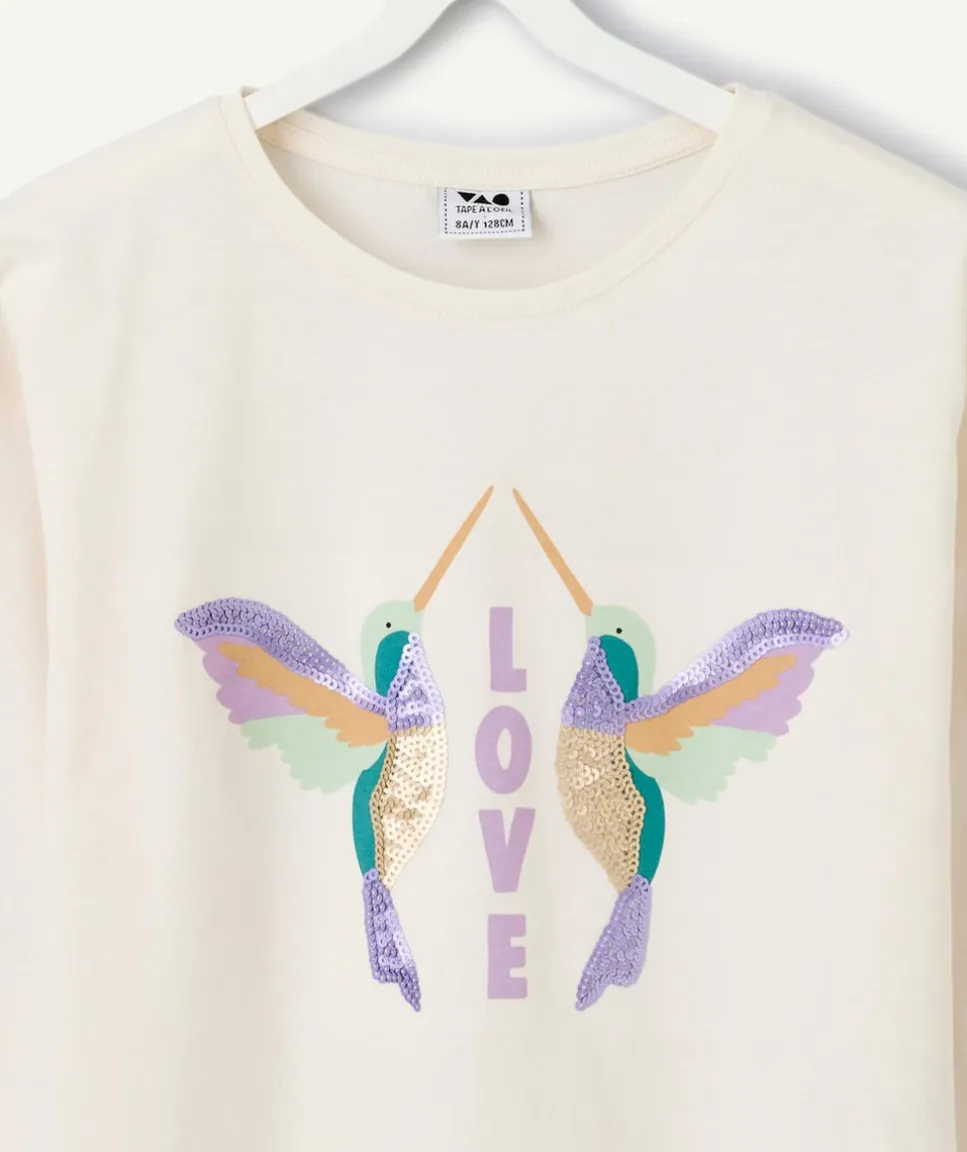 T-shirt manches longues fille imprimé colibris
