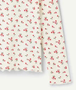 T-shirt manches longues fille imprimé floral rouge