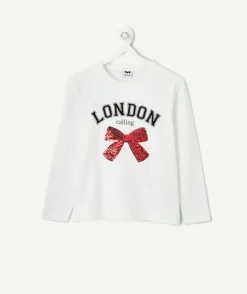 T-shirt manches longues fille blanc imprimé london