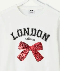 T-shirt manches longues fille blanc imprimé london