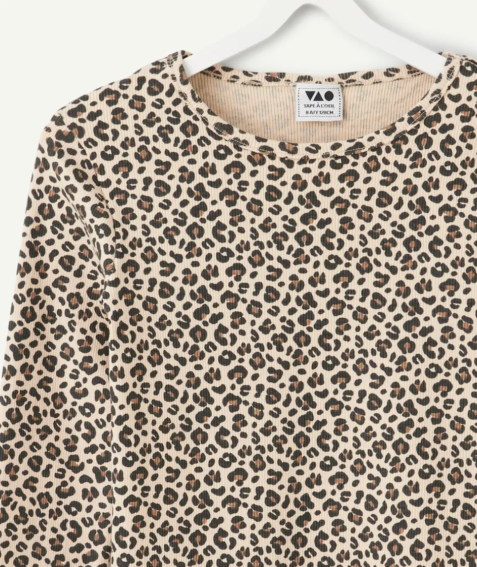 T-shirt manches longues fille imprimé léopard