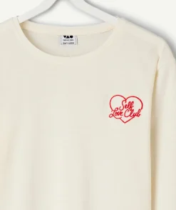 T-shirt manches longues fille coton écru brodé