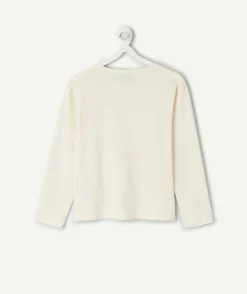 T-shirt manches longues fille coton écru brodé