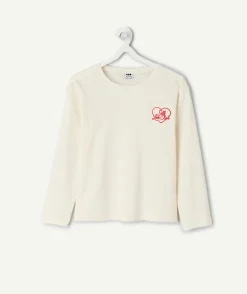 T-shirt manches longues fille coton écru brodé