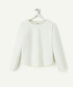 T-shirt manches longues fille en coton bio col couleur dorée