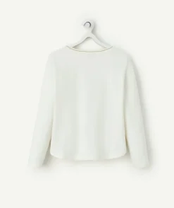 T-shirt manches longues fille en coton bio col couleur dorée