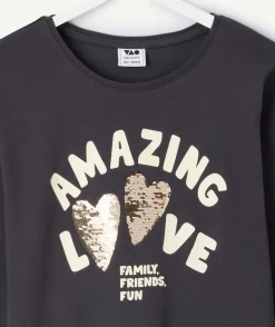T-shirt manches longues fille imprimé sequins