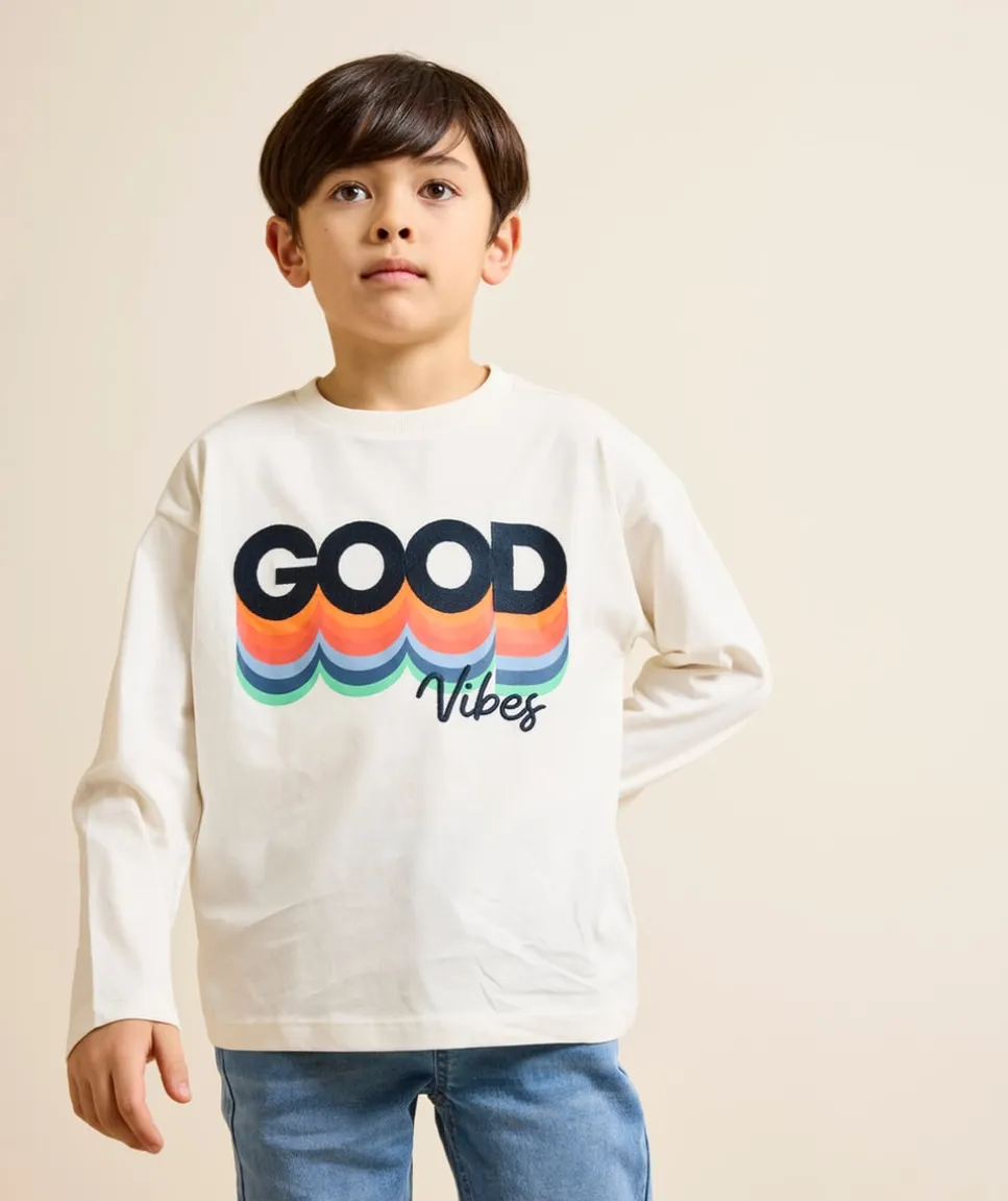 T-shirt manches longues garçon blanc imprimé