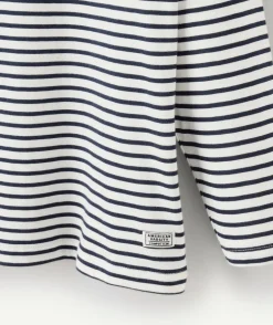 T-shirt manches longues garçon rayé blanc et bleu marine