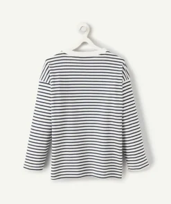 T-shirt manches longues garçon rayé blanc et bleu marine