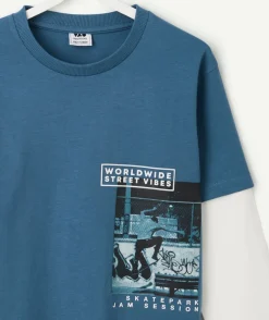 T-shirt manches longues garçon bleu et blanc