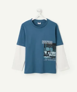T-shirt manches longues garçon bleu et blanc