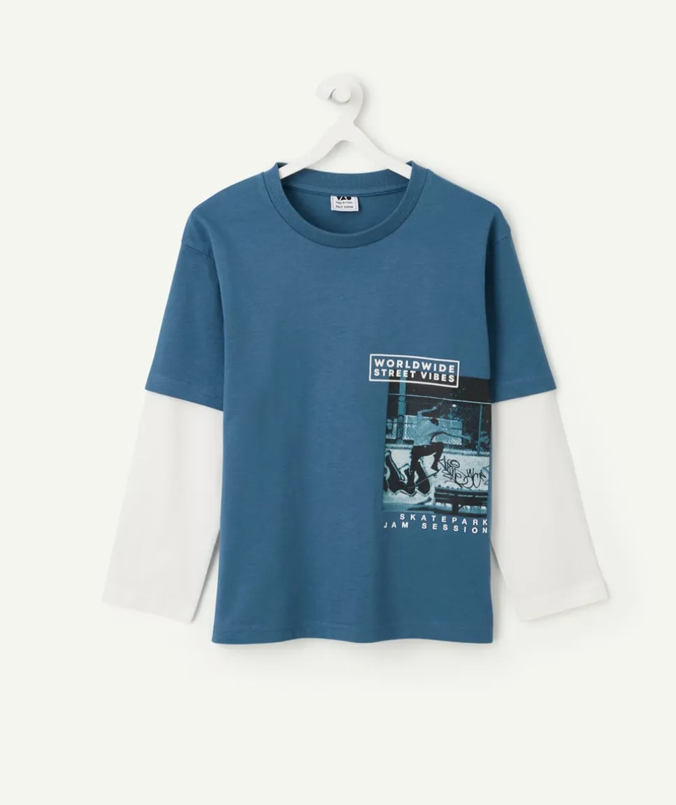 T-shirt manches longues garçon bleu et blanc