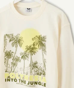 T-shirt manches longues garçon crème imprimé jungle