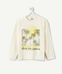 T-shirt manches longues garçon crème imprimé jungle