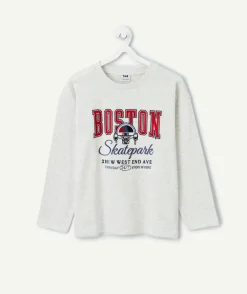 T-shirt manches longues garçon gris imprimé boston