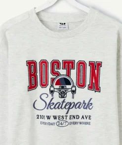 T-shirt manches longues garçon gris imprimé boston