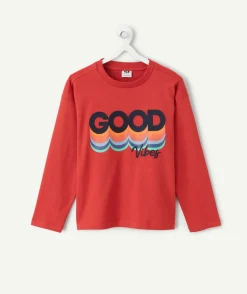 T-shirt manches longues garçon coton rouge imprimé