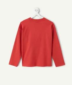 T-shirt manches longues garçon coton rouge imprimé