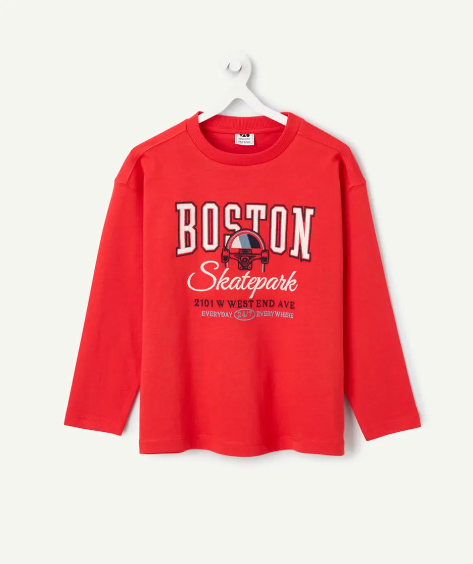 T-shirt manches longues garçon rouge imprimé boston