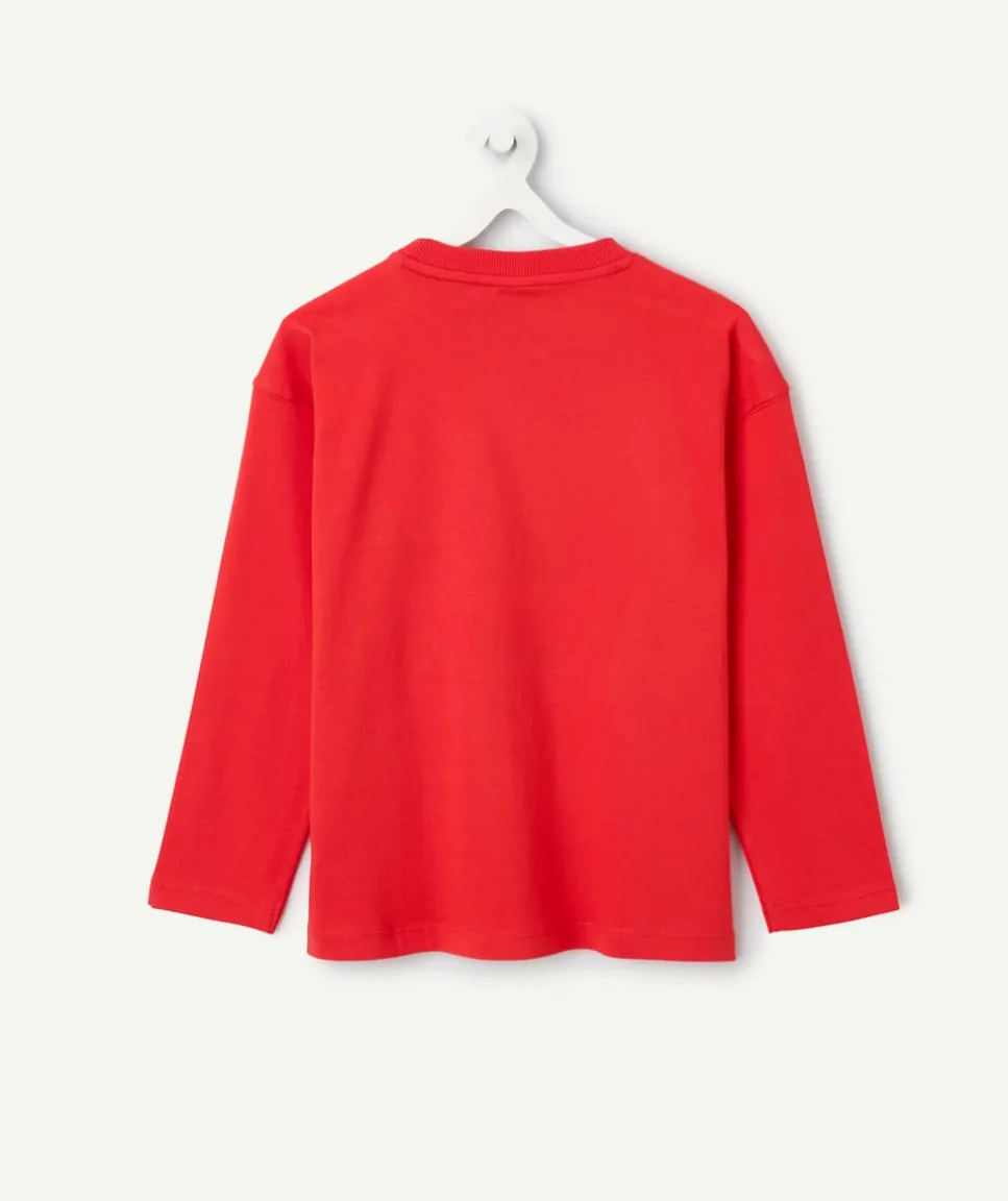 T-shirt manches longues garçon rouge imprimé boston