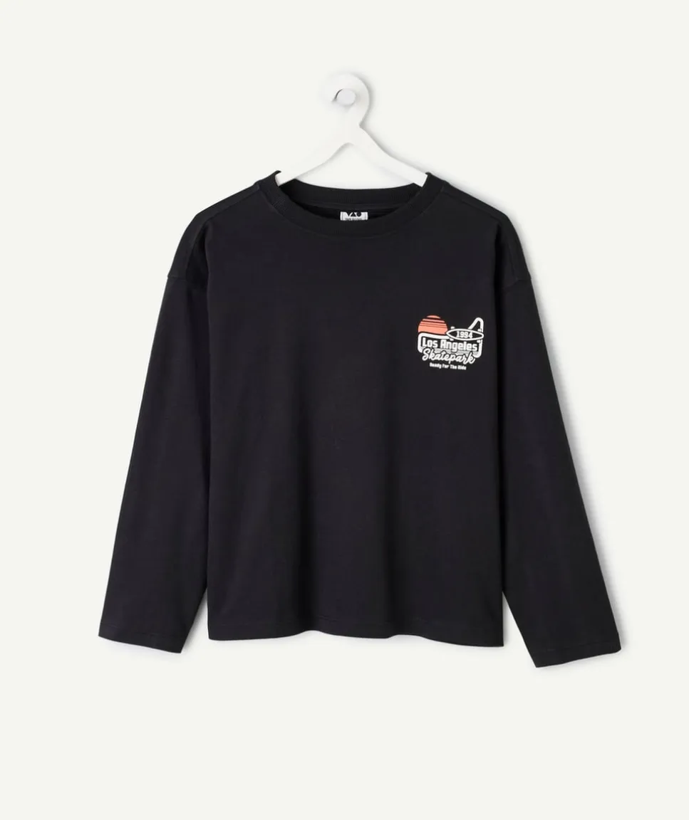 T-shirt manches longues garçon noir imprimé skater