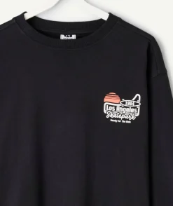 T-shirt manches longues garçon noir imprimé skater