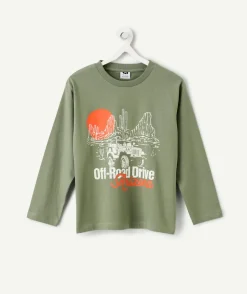 T-shirt manches longues garçon imprimé vert