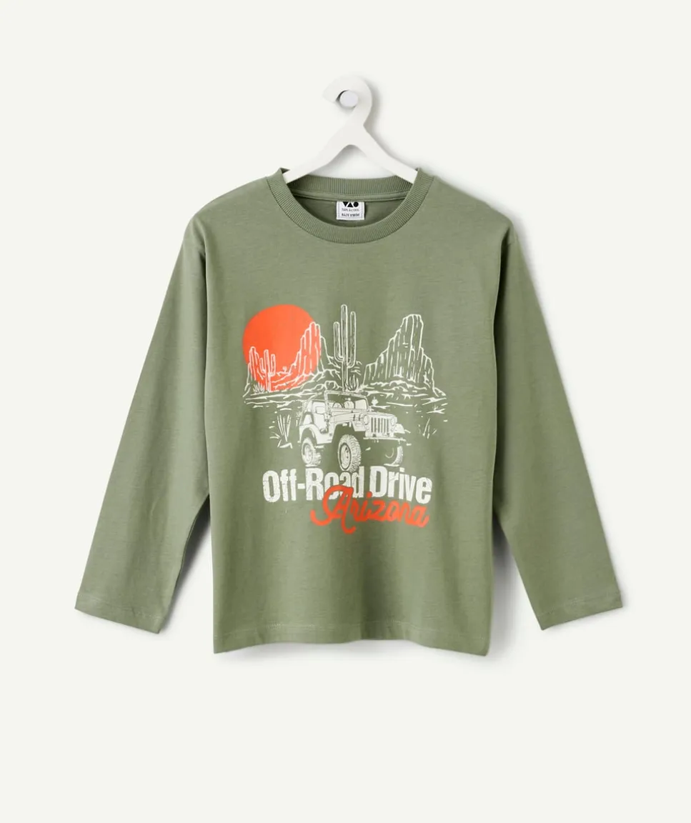 T-shirt manches longues garçon imprimé vert