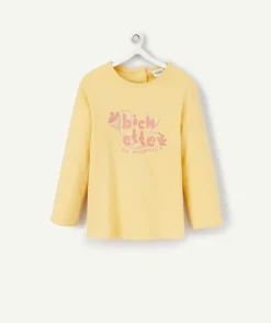 T-shirt manches longues jaune avec message bébé fille