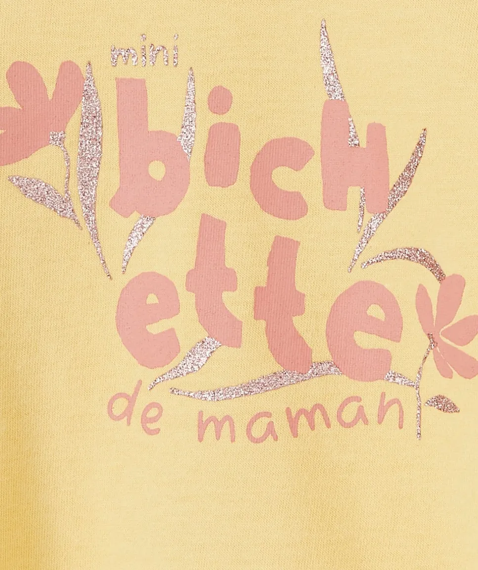 T-shirt manches longues jaune avec message bébé fille