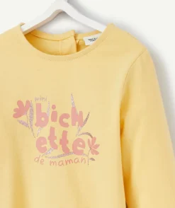 T-shirt manches longues jaune avec message bébé fille