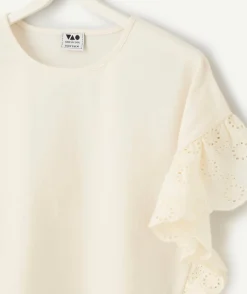 T-shirt manches à volants fille écru