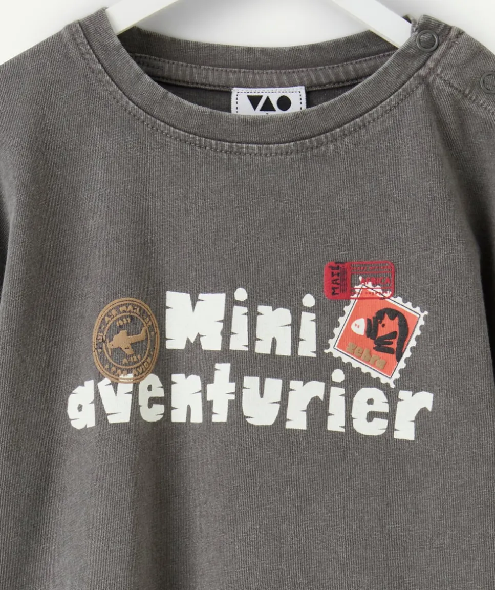 T-shirt oversize bébé garçon gris imprimé message