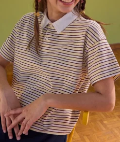 T-shirt polo fille court rayé