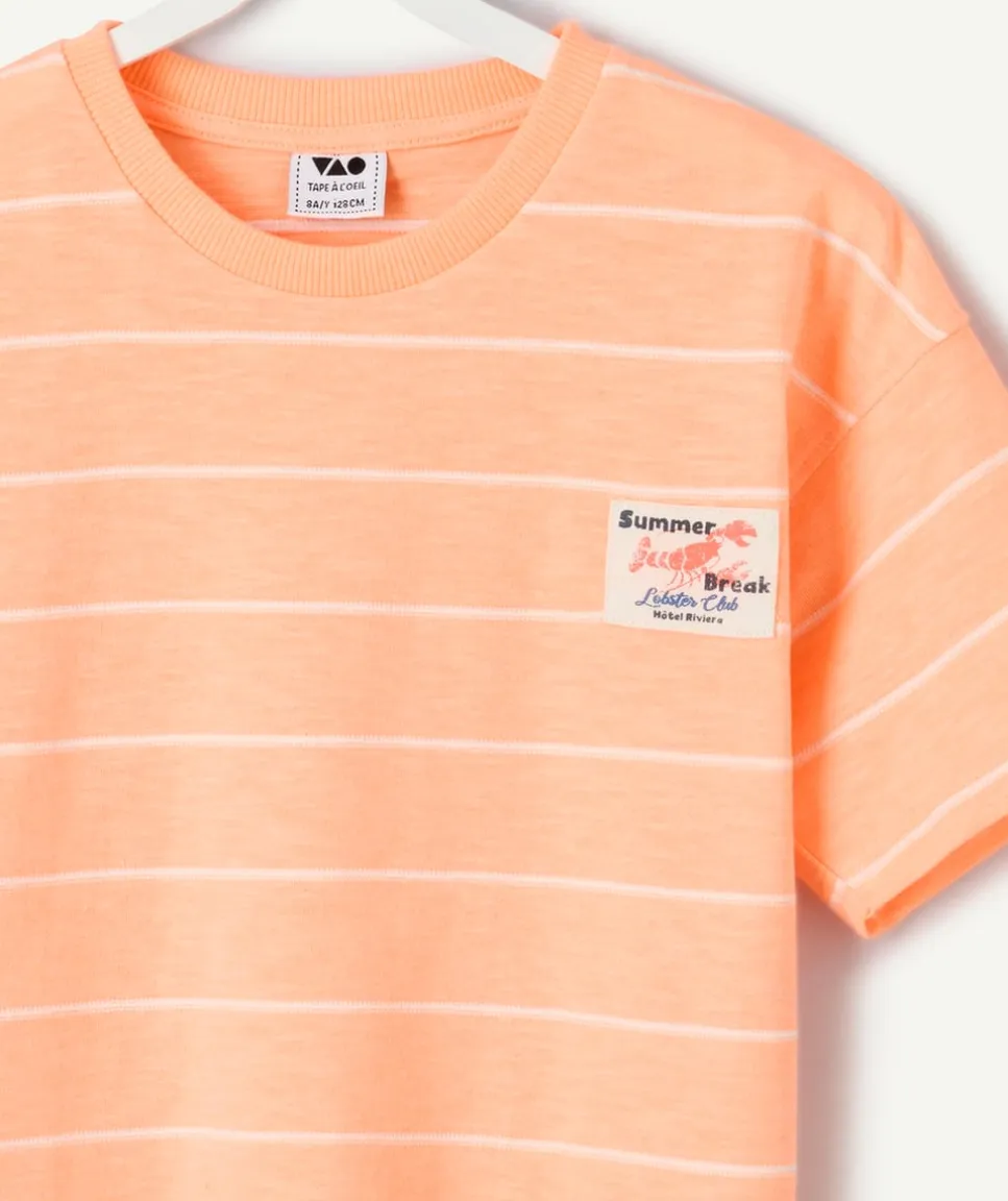 T-shirt rayé garçon orange patch poitrine
