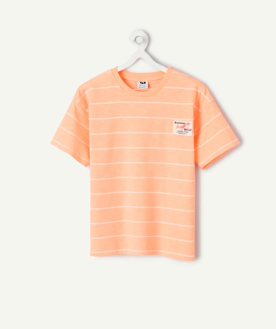 T-shirt rayé garçon orange patch poitrine