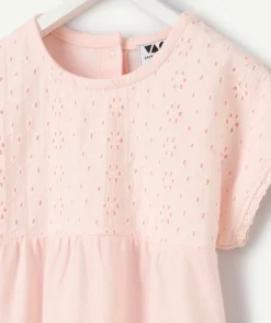 T-shirt rose a broderie anglaise fille
