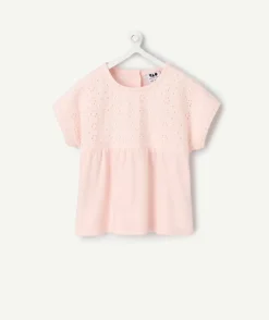 T-shirt rose a broderie anglaise fille