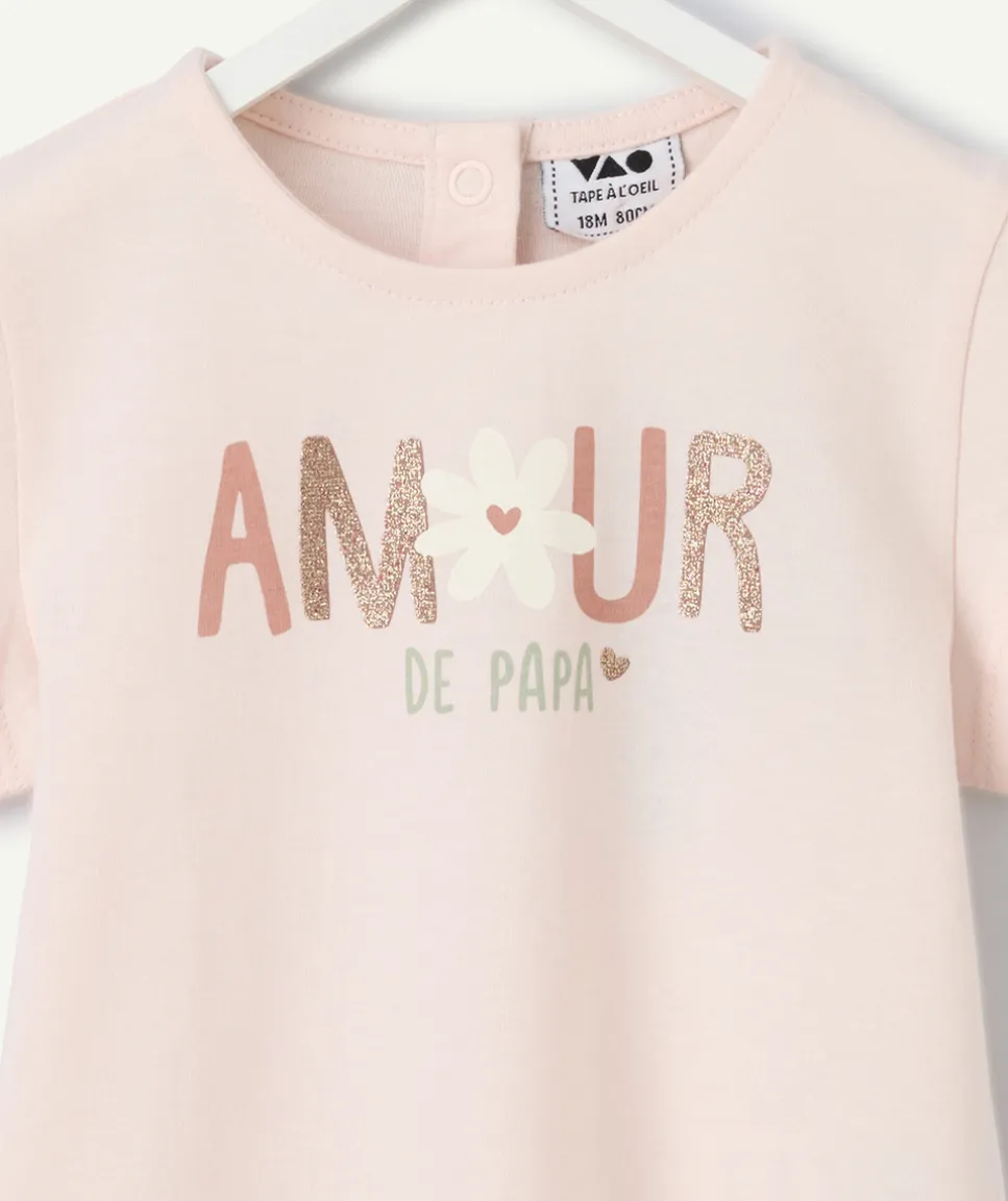 T-shirt rose bébé fille message amour