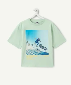 T-shirt vert imprimé skateur garçon