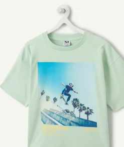 T-shirt vert imprimé skateur garçon