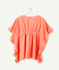 Tunique fille en coton couleur corail