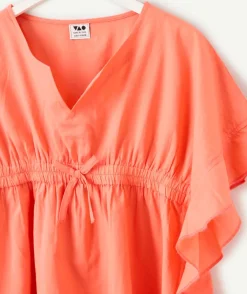 Tunique fille en coton couleur corail