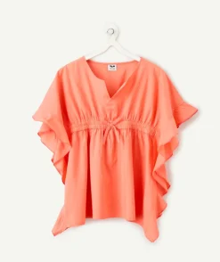 Tunique fille en coton couleur corail