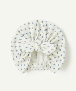 Turban bébé fille imprimé blanc et bleu
