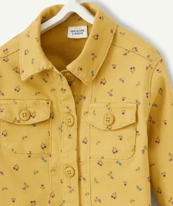 Veste bébé fille en fibres recyclées jaune imprimé fleuri