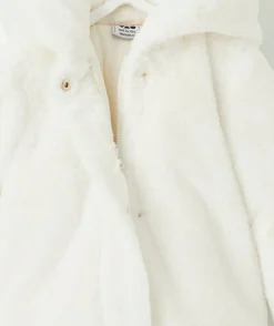 Veste à capuche bébé fille blanche en fausse fourrure