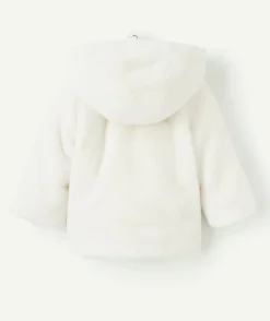 Veste à capuche bébé fille blanche en fausse fourrure